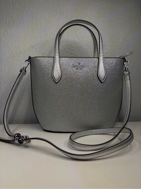 Kate Spade Lunar Light Silver Glitter Tote Two Way with Crossbody Strap! NWOT!
